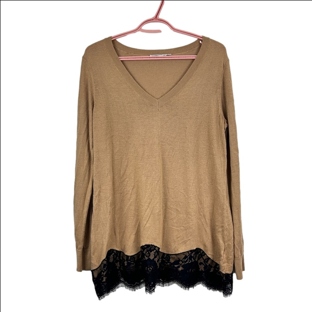 Ricki’s V-Neck Lace Hem Stretchy Knit Sweater